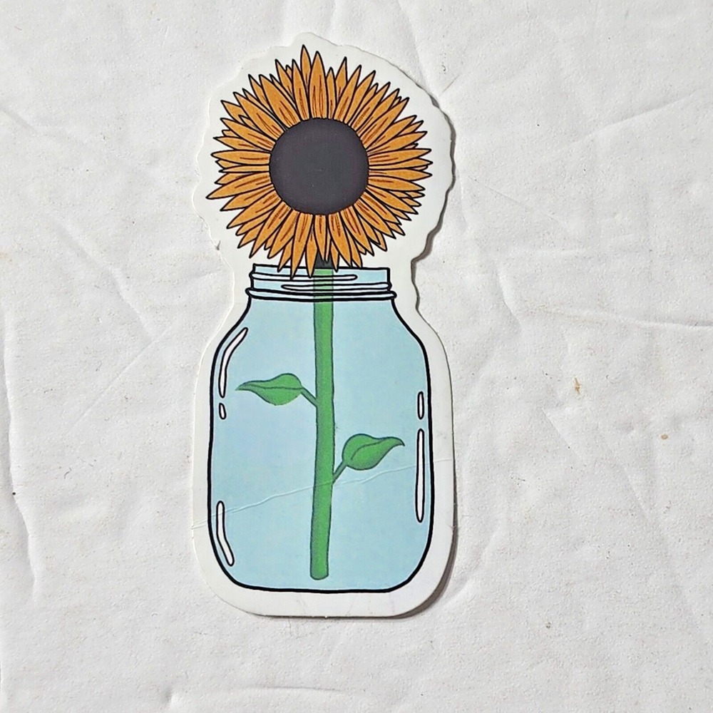 Sunflower in Mason Jar Water Sticker Floral Decal Yellow Blue 2.5" x 1"